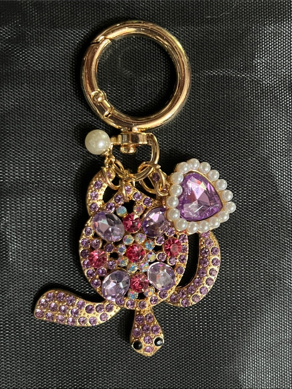 Gold-Tone Purple Crystal Turtle Keychain Charm